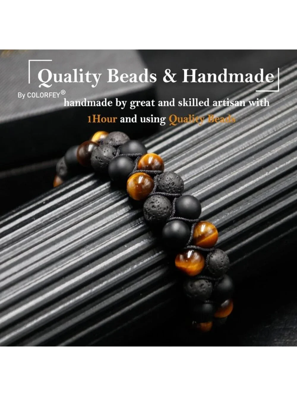 Handmade Triple Protection Bracelet for Men & Women - Tiger Eye, Black Onyx